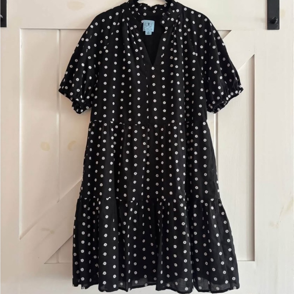 CeCe Black and White Floral Embroidered 100% Cotton Dress - Picture 3 of 6
